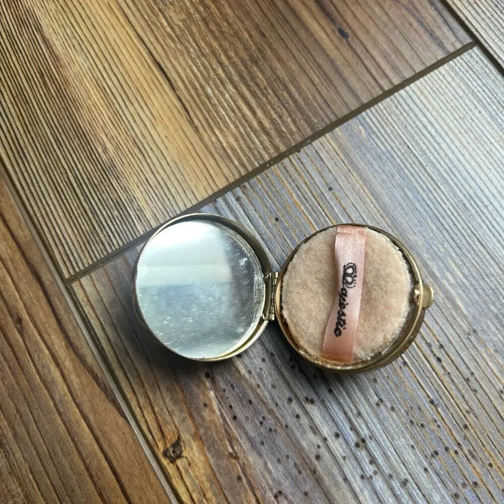 Majestic Face Powder Compact 1940s Round Signed Puff USA Brass Engine Turned